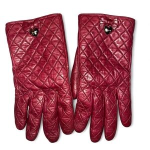 Coach burgundy quilted leather gloves